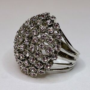 Stunning Pale Pink Rhinestone and Silver Dome Ring